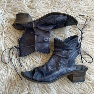 Shoto Handmade Italian Ruched Scrunch Leather Peep Toe Sandal Ankle Booties 37.5